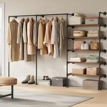 Wandgemonteerd Industrieel Kledingrek met MDF-Planken Wandka, Verzenden, Nieuw