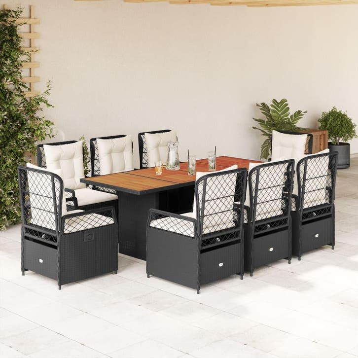 vidaXL 9-delige Tuinset poly rattan zwart, Tuin en Terras, Tuinsets en Loungesets, Tuinset, Nieuw, 8 zitplaatsen, Verzenden