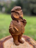 Beeld, Wijze uil met pijp - 19 cm - Gietijzer
