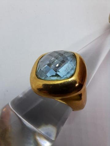 Ring - 18 karaat Geel goud Aquamarijn, Sieraden, Tassen en Uiterlijk, Ringen, Nieuw