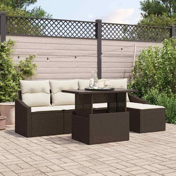 vidaXL Tuin Sofa Set 6 st Bruin en Crème poly rattan, Verzenden, Nieuw, Rotan, 6 zitplaatsen