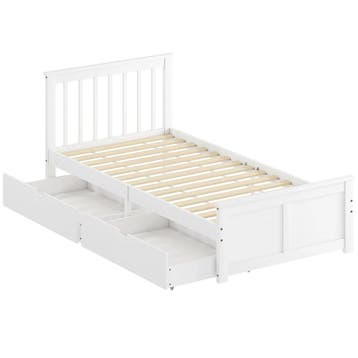 TRUUSK Eenpersoonsbedframe van Hout - Met Lades op Wielen -, Verzenden, Nieuw