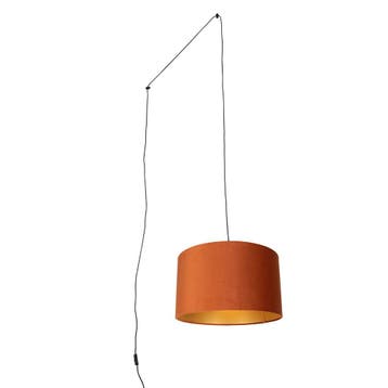 Hanglamp zwart met stekker en oranje kap met gouden, Huis en Inrichting, Verzenden, Nieuw, Modern