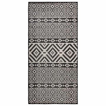 vidaXL Buitenkleed met patroon platgeweven 80x150 cm zwart, Verzenden, Nieuw, Zwart