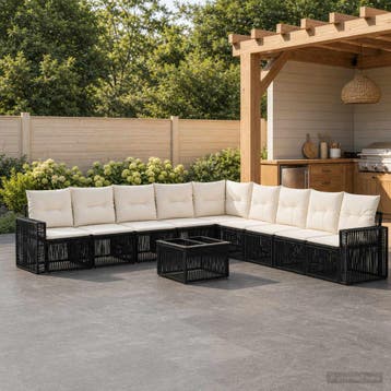 vidaXL Tuinbankenset 10 st 9-zits Zwart en Cream Wit poly, Verzenden, Nieuw, Meer dan 8 zitplaatsen