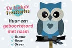 Geboortebord Blauwe uil op tak, goedkoop huren voor jongen, Ophalen, Zo goed als nieuw, Geboortebord
