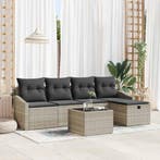 vidaXL Bankstel met kussen 6 pcs poly rattan, Verzenden, Nieuw, Rotan, 6 zitplaatsen