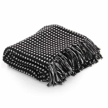 vidaXL Plaid vierkanten 160x210 cm katoen zwart, Huis en Inrichting, Verzenden, Nieuw, Zwart