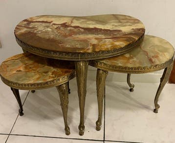Set bijzettafels - Marmer, Messing, Onyx - Set van drie