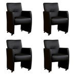 Set van 4 Leren eetkamerstoelen Pleasure - Hermes Nero, Huis en Inrichting, Stoelen, Ophalen of Verzenden, Nieuw, Leer