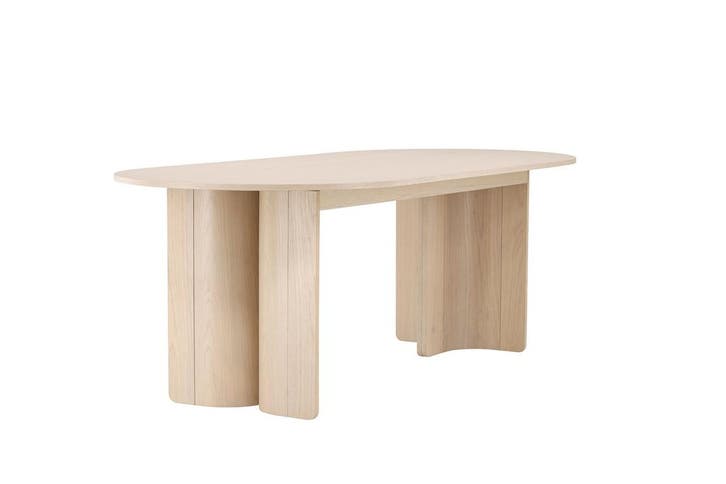 Ovale Eettafel Tyson 220x100 cm Eikenhout Whitewash Fineer, Huis en Inrichting, Tafels | Eettafels, Verzenden