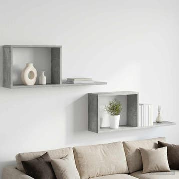 vidaXL Zwevende schappen 2 st Betongrijs 80 x 15 x 30 cm, Verzenden, Nieuw