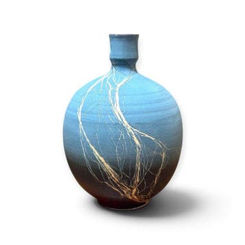 Masami Kobayashi – Kasama-yaki ronde vaas met abstracte, Antiek en Kunst