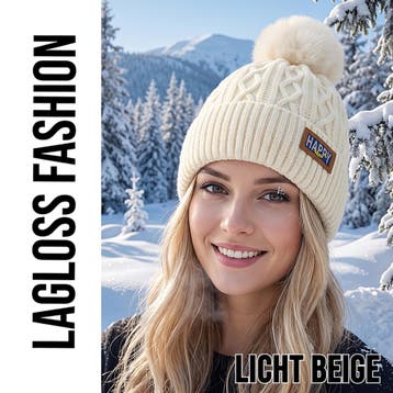 Wintermuts Creme – Gebreide Dames Beanie met Nep Pompom, LaGloss, Verzenden, Nieuw