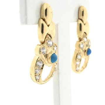 Gouden oorbellen met zirconia en turquoise, Gebruikt, Ophalen of Verzenden, Met edelsteen, Goud