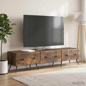 vidaXL TV-kast met lade Gerookt eiken 147 x 34,5 x 30 cm, Huis en Inrichting, Kasten | Televisiemeubels, Minder dan 50 cm, Verzenden