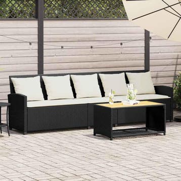 vidaXL Tuinbank 5-zits met kussens poly rattan zwart, Verzenden, Nieuw