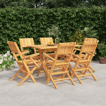 vidaXL 7-delige Tuinset massief teakhout, Tuin en Terras, Verzenden, 6 zitplaatsen, Nieuw, Tuinset
