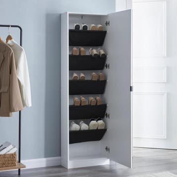 [en.casa] Schoenenkast Meura 160x48x20 cm wit, Verzenden, Nieuw