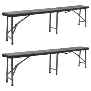 vidaXL Tuinbanken inklapbaar 2 st 180 cm HDPE zwart, Tuin en Terras, Tuinbanken, Verzenden, Nieuw, Metaal