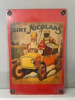 Sint Nicolaas – emaille reclamebord met klassieke auto en, Antiek en Kunst