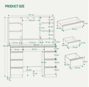 Make-uptafel met HD spiegel, LED verlichting en lades, groot, Huis en Inrichting, Tafels | Kaptafels, Verzenden, Nieuw