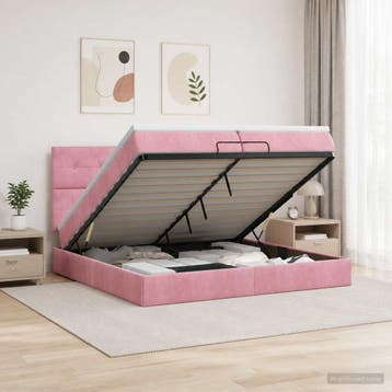 vidaXL Ottoman Bed met Matrassen en LED Roze 200 x 200 cm, Verzenden, Nieuw, Stof