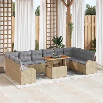 vidaXL Tuin Sofa Set 11 st Beige Poly riet, Verzenden, Nieuw, Rotan, Meer dan 8 zitplaatsen