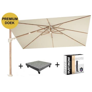 Challenger T2 premium parasol 260x350 cm teak champagne met, Tuin en Terras, Ophalen of Verzenden, Nieuw