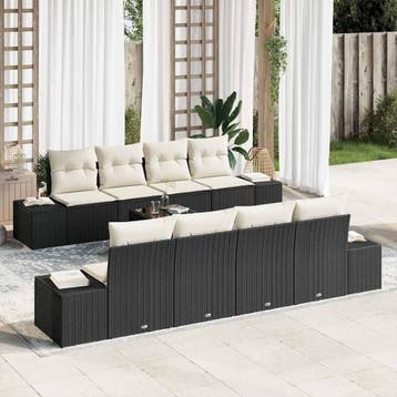 vidaXL Tuin Sofa Set 8 st Zwart en Crème poly rattan, Verzenden, Nieuw, 8 zitplaatsen