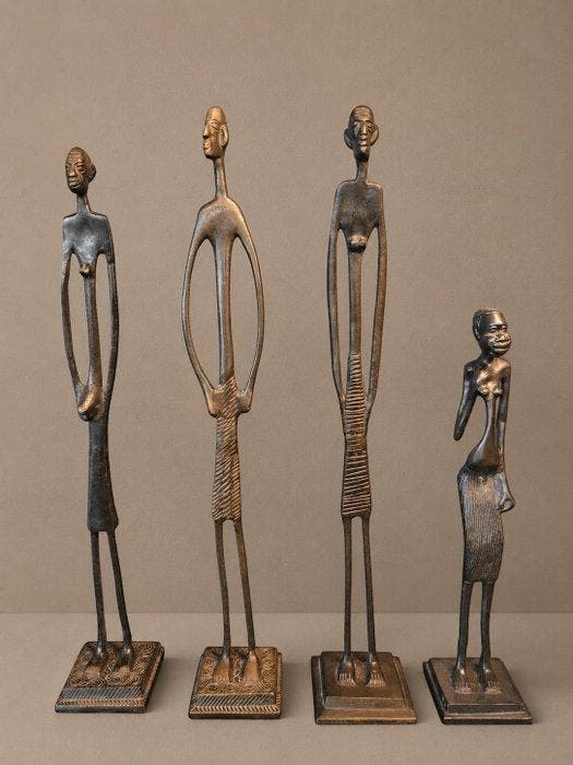 Beeld, Vier Afrikaanse slanke figuren - 41 cm - Brons, Antiek en Kunst, Curiosa en Brocante