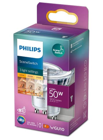 4 stuks Philips SceneSwitch LED GU10 4.8W-3.5W-1.5W Ø5cm..., Ophalen of Verzenden, Nieuw