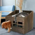 Houten Kattenhuis 2-in-1 –Bijzettafel en Huisdierbed met Kus, Verzenden, Nieuw