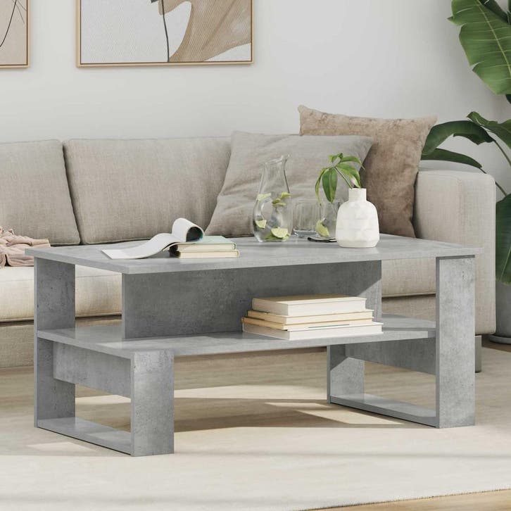vidaXL Salontafel Beton Grijs 90 x 50 x 40 cm Bewerkt hout, Huis en Inrichting, Tafels | Salontafels, Nieuw, 50 tot 100 cm, Overige houtsoorten