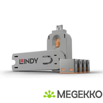 Lindy 40453 USB Port Blocker - Pack 4, Colour Code: Orange, Verzenden, Nieuw