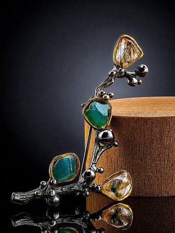 Tourmalijnspeld - 925 sterlingzilver - Zwart rhodium