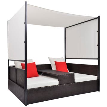 vidaXL Tuinbed met luifel 190x130 cm poly rattan bruin, Tuin en Terras, Verzenden, Nieuw