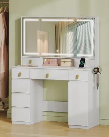 Kaptafel met Spiegel, LED Verlichting, Stopcontact & Föhn Ho, Verzenden, Nieuw
