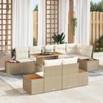 vidaXL Tuin Eetset met kussen 9 pcs Beige en Crème, Tuin en Terras, Verzenden, Nieuw, Rotan, Meer dan 8 zitplaatsen