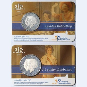 Nederland. Coin Card 1980 dubbele kop (2 stuks), Postzegels en Munten
