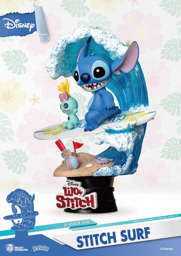 Disney Stitch Surf D-Stage Diorama – Summer Series 15 cm, Antiek en Kunst, Kunst | Beelden en Houtsnijwerken, Ophalen of Verzenden