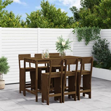 vidaXL 7-delige Tuinbarset massief grenenhout honingbruin, Verzenden, Nieuw, 7 zitplaatsen