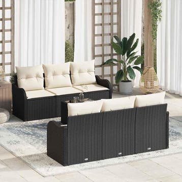 vidaXL Tuin Sofa Set 7 st 6-Aantal zitplaatsen Zwart en, Verzenden, Nieuw, 7 zitplaatsen