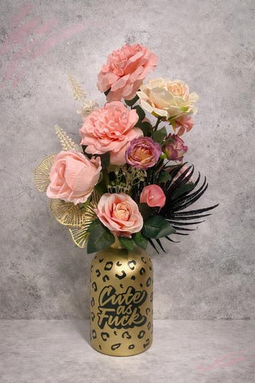 Bloemstuk (ken) met Design Vaas – Zijdebloemen Arrangement, Huis en Inrichting, Nieuw, Binnen