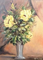 Ivan Pavleski (XX) - Gele rozen op vaas, Antiek en Kunst
