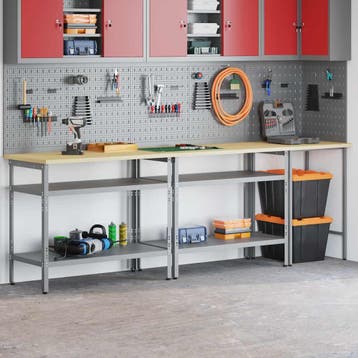 vidaXL Werkbankset 3 st Beige en Grijs Gepoedercoat staal, Verzenden, Nieuw
