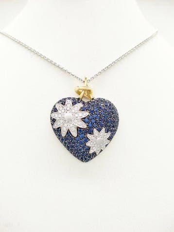 Halsketting - 18 karaat Witgoud Saffier - Diamant, Nieuw