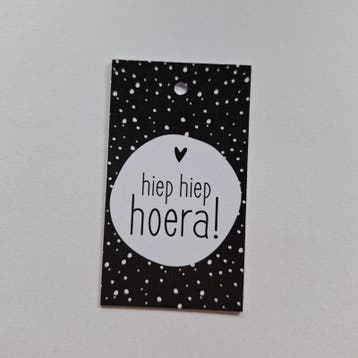 3x Cadeaulabel  Hiep Hiep HOERA!  Zwart (Per 3 stuks), Ophalen of Verzenden, Nieuw