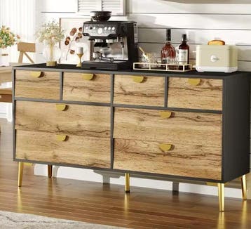 Dressoir 150 cm – 8 Lades, Zwart & Houtlook, Metalen Grepen, Huis en Inrichting, Verzenden, Nieuw