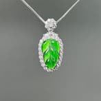 Snijwerk, Jade Inlay S925 Silver Pendant - 28 mm -